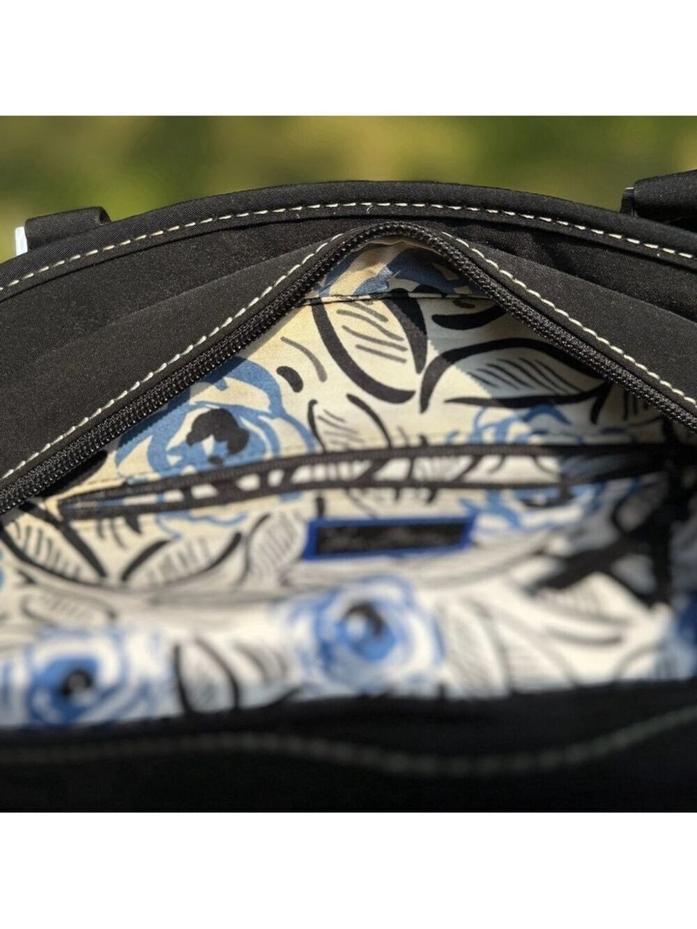 Vera Bradley Sausalito Quilted Handbag in Black Microfiber & Blue Stitch Detail - Picture 5 of 12